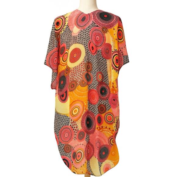 Jessica McClintock Sheer Kimono Wrap Multicolor Boho Circle Print Cover Up - Picture 3 of 9